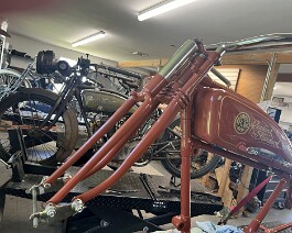 This image displays the complete double fork assembly in place. One can not appreciate the amount of effort  and preparation that was involved in the work performed here.
